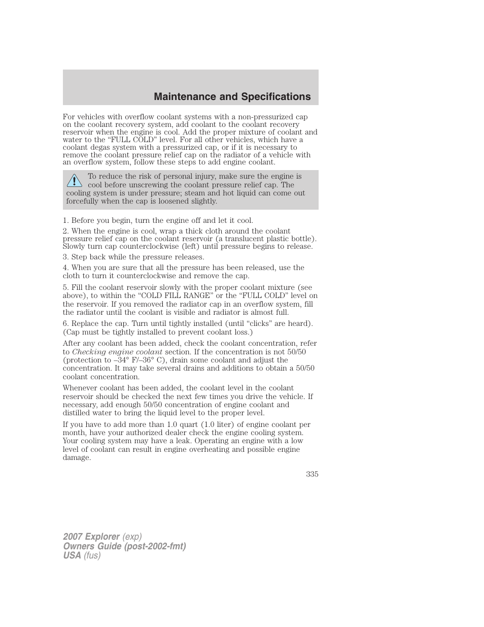 Maintenance and specifications | FORD 2007 Explorer v.2 User Manual | Page 335 / 368