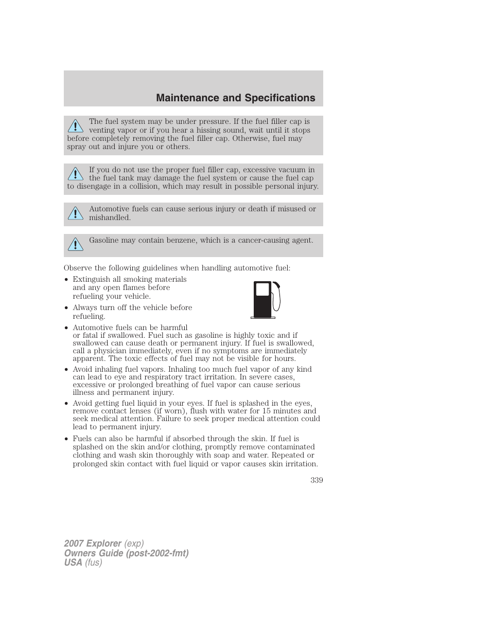 Maintenance and specifications | FORD 2007 Explorer v.2 User Manual | Page 339 / 368