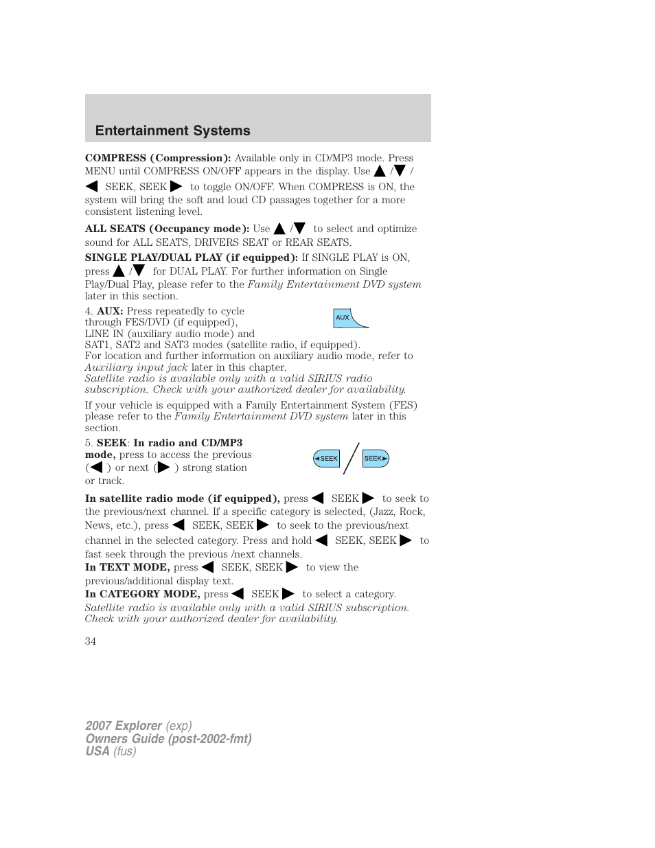 Entertainment systems | FORD 2007 Explorer v.2 User Manual | Page 34 / 368