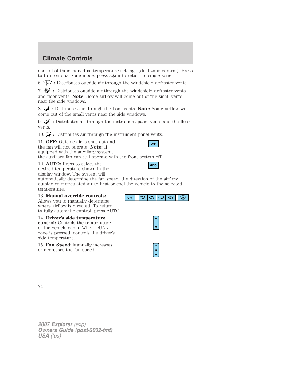 Climate controls | FORD 2007 Explorer v.2 User Manual | Page 74 / 368