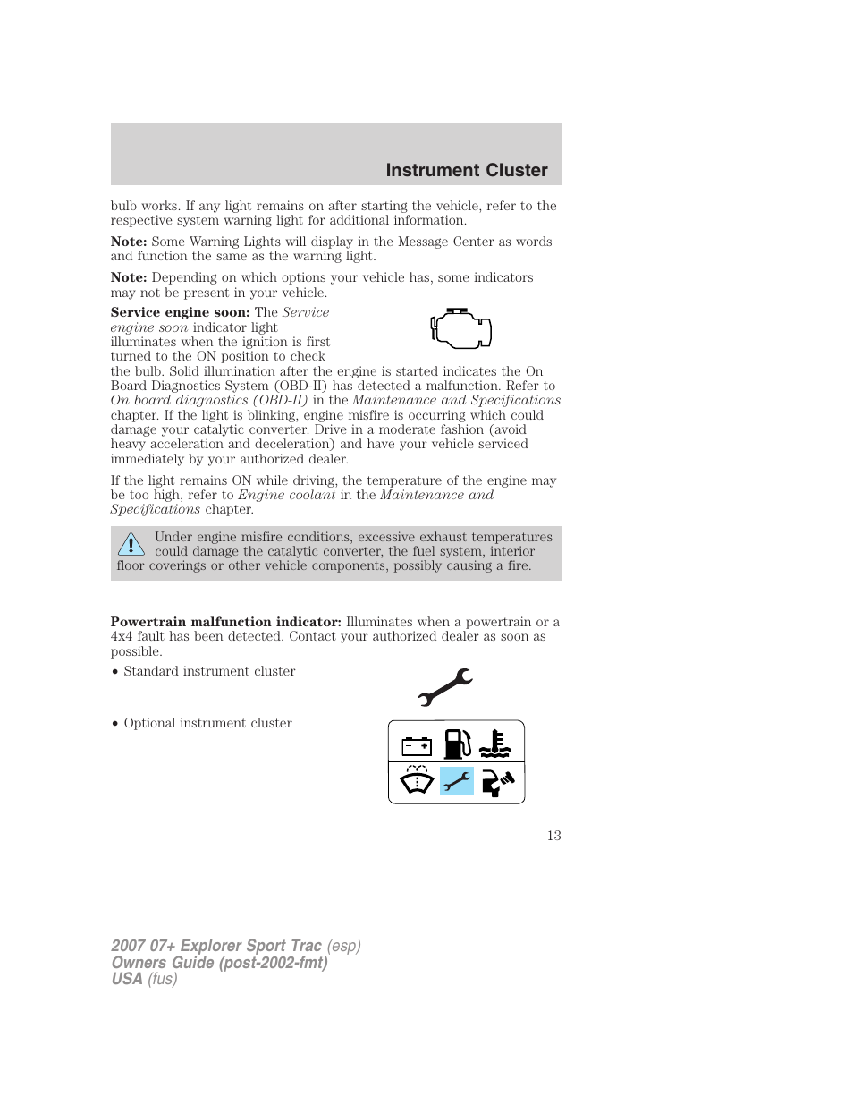 Instrument cluster | FORD 2007 Explorer Sport Trac v.1 User Manual | Page 13 / 312