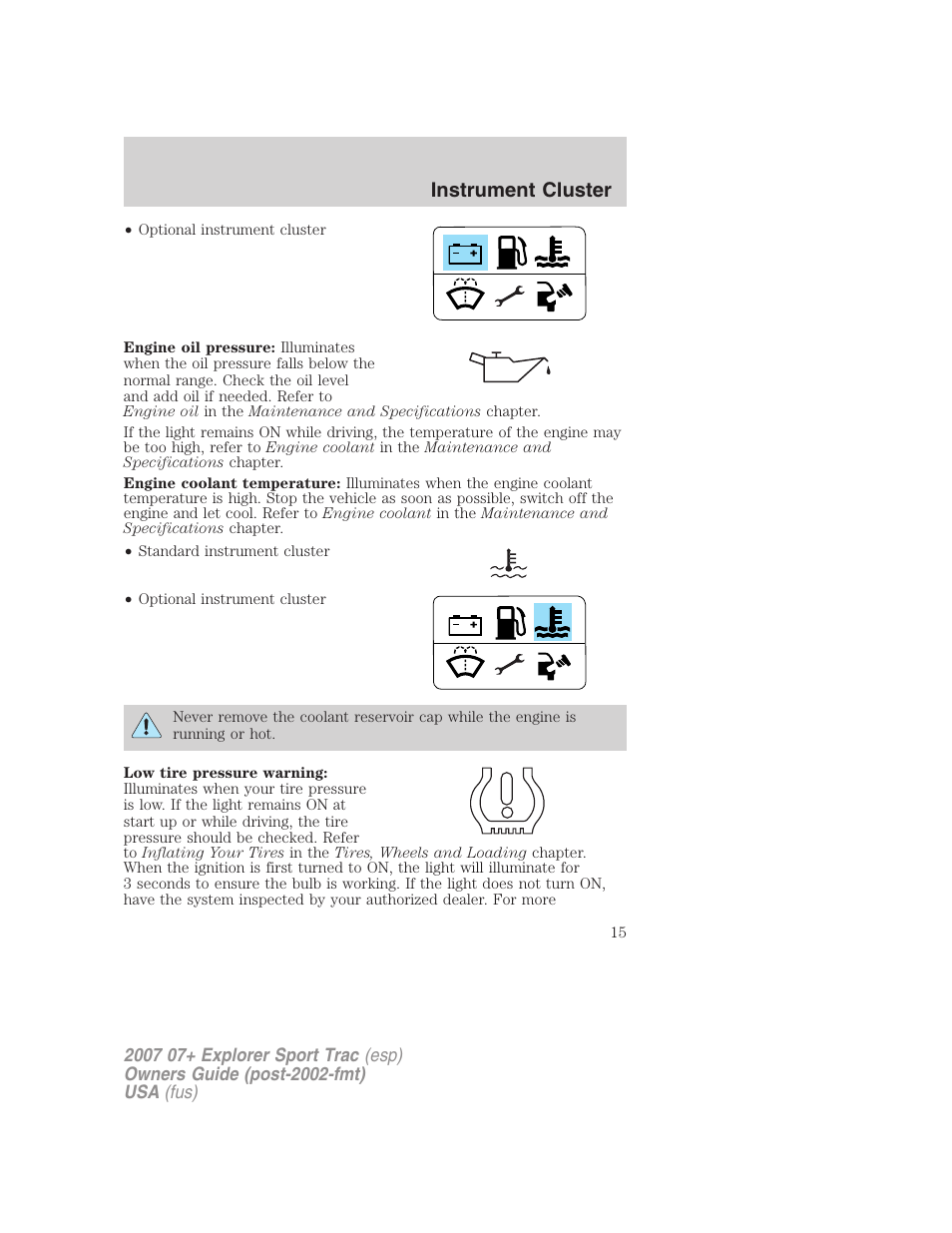 Instrument cluster | FORD 2007 Explorer Sport Trac v.1 User Manual | Page 15 / 312
