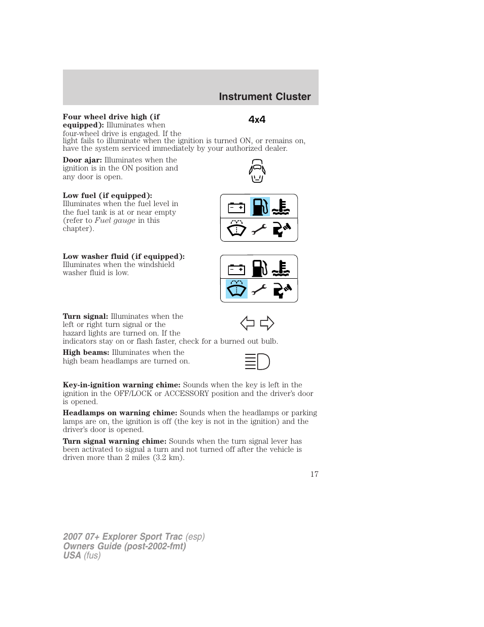 Instrument cluster | FORD 2007 Explorer Sport Trac v.1 User Manual | Page 17 / 312