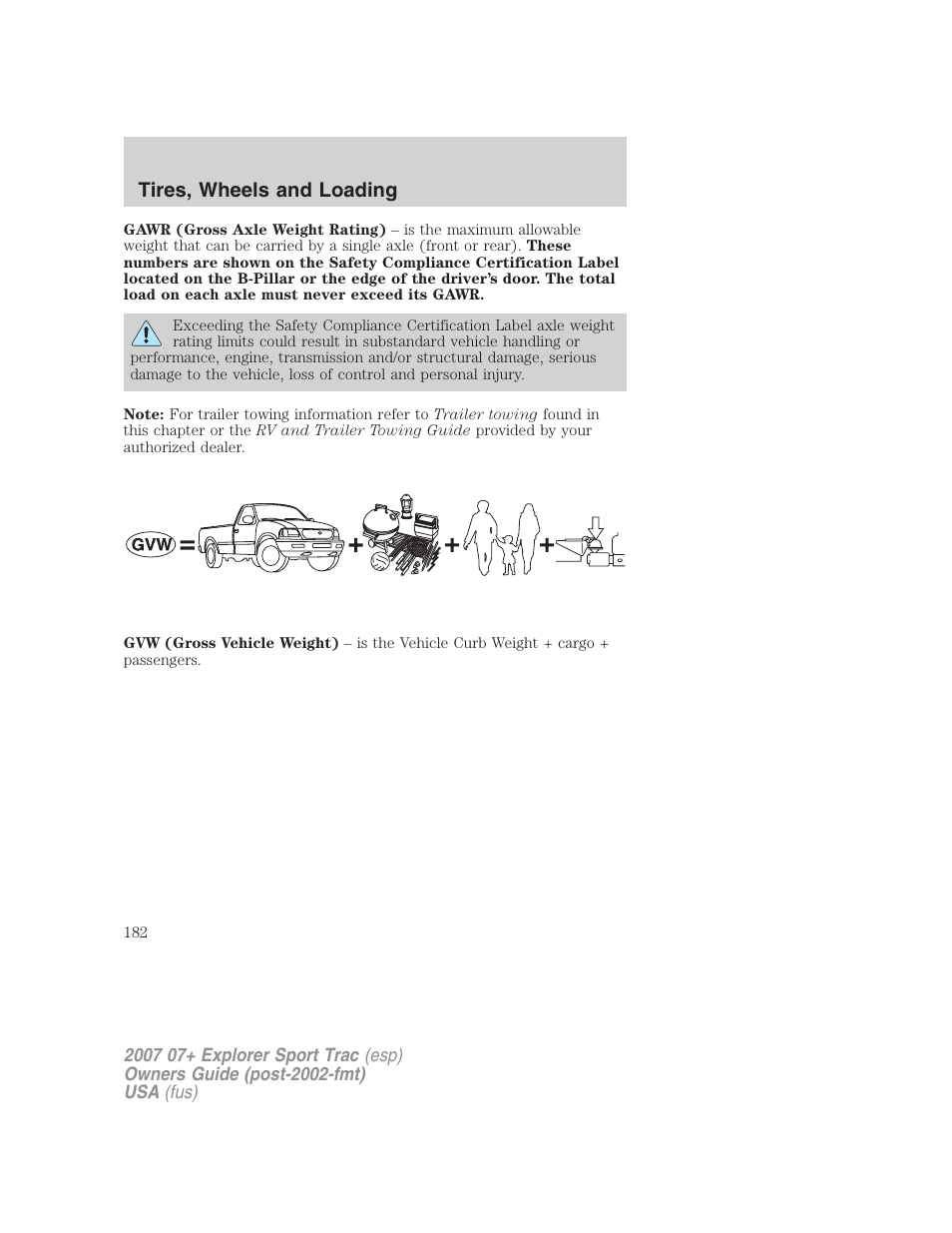 Tires, wheels and loading | FORD 2007 Explorer Sport Trac v.1 User Manual | Page 182 / 312