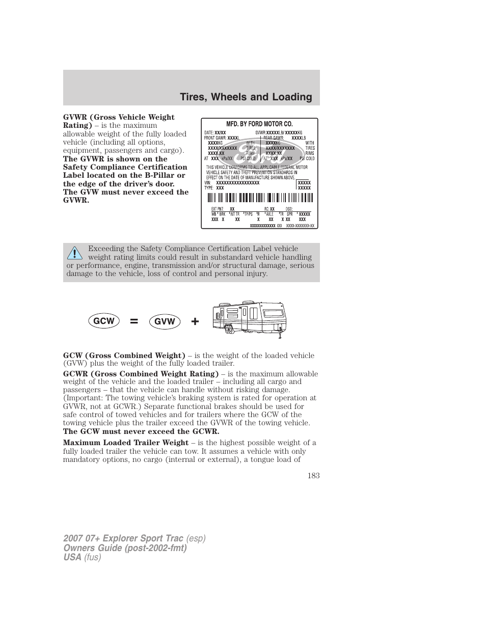 Tires, wheels and loading | FORD 2007 Explorer Sport Trac v.1 User Manual | Page 183 / 312