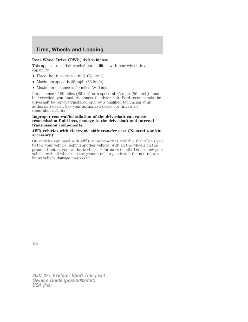 Tires, wheels and loading | FORD 2007 Explorer Sport Trac v.1 User Manual | Page 192 / 312