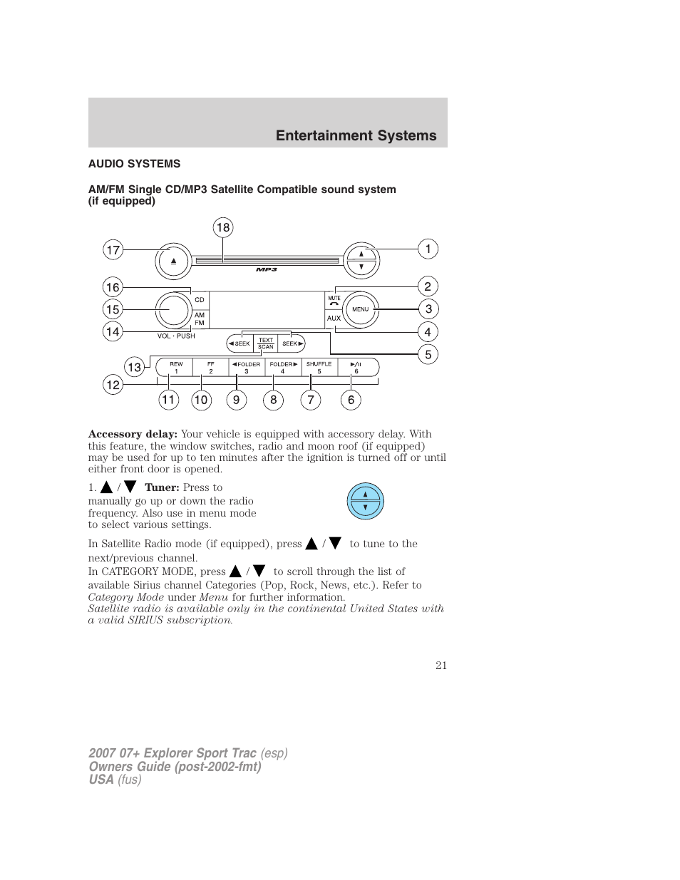 Entertainment systems, Audio systems, Am/fm stereo with cd | FORD 2007 Explorer Sport Trac v.1 User Manual | Page 21 / 312