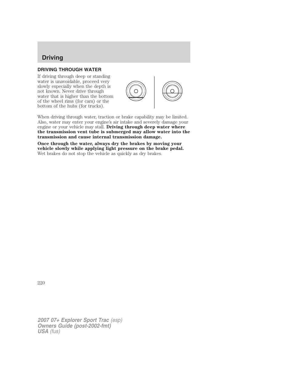 Driving through water, Driving | FORD 2007 Explorer Sport Trac v.1 User Manual | Page 220 / 312