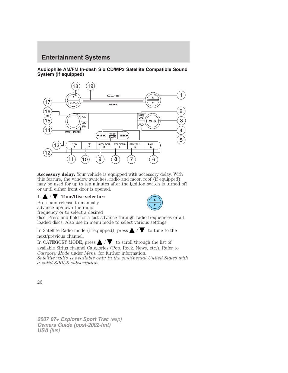 Am/fm stereo with in-dash six cd, Entertainment systems | FORD 2007 Explorer Sport Trac v.1 User Manual | Page 26 / 312