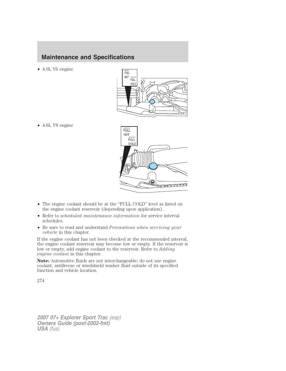 Maintenance and specifications | FORD 2007 Explorer Sport Trac v.1 User Manual | Page 274 / 312