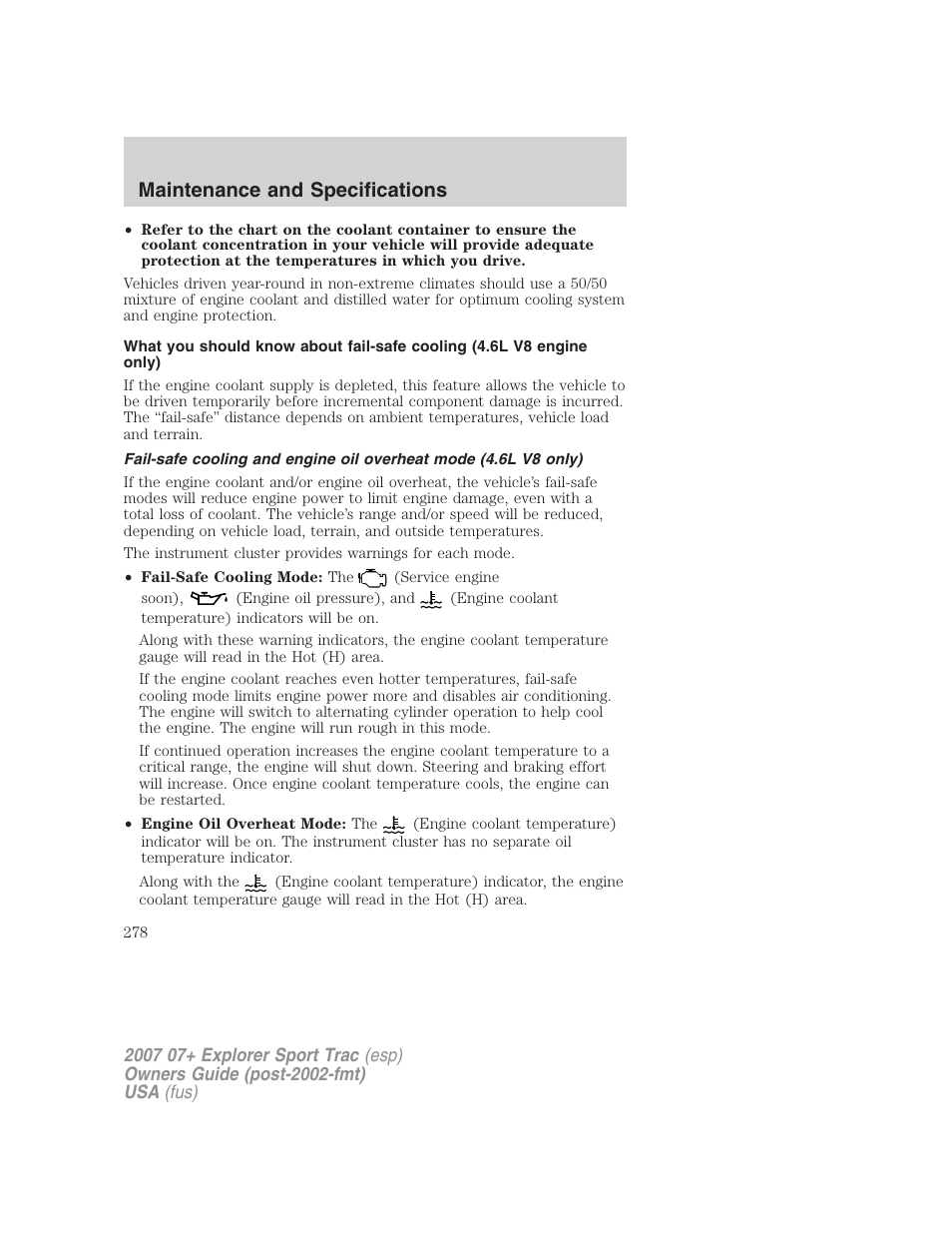 Maintenance and specifications | FORD 2007 Explorer Sport Trac v.1 User Manual | Page 278 / 312