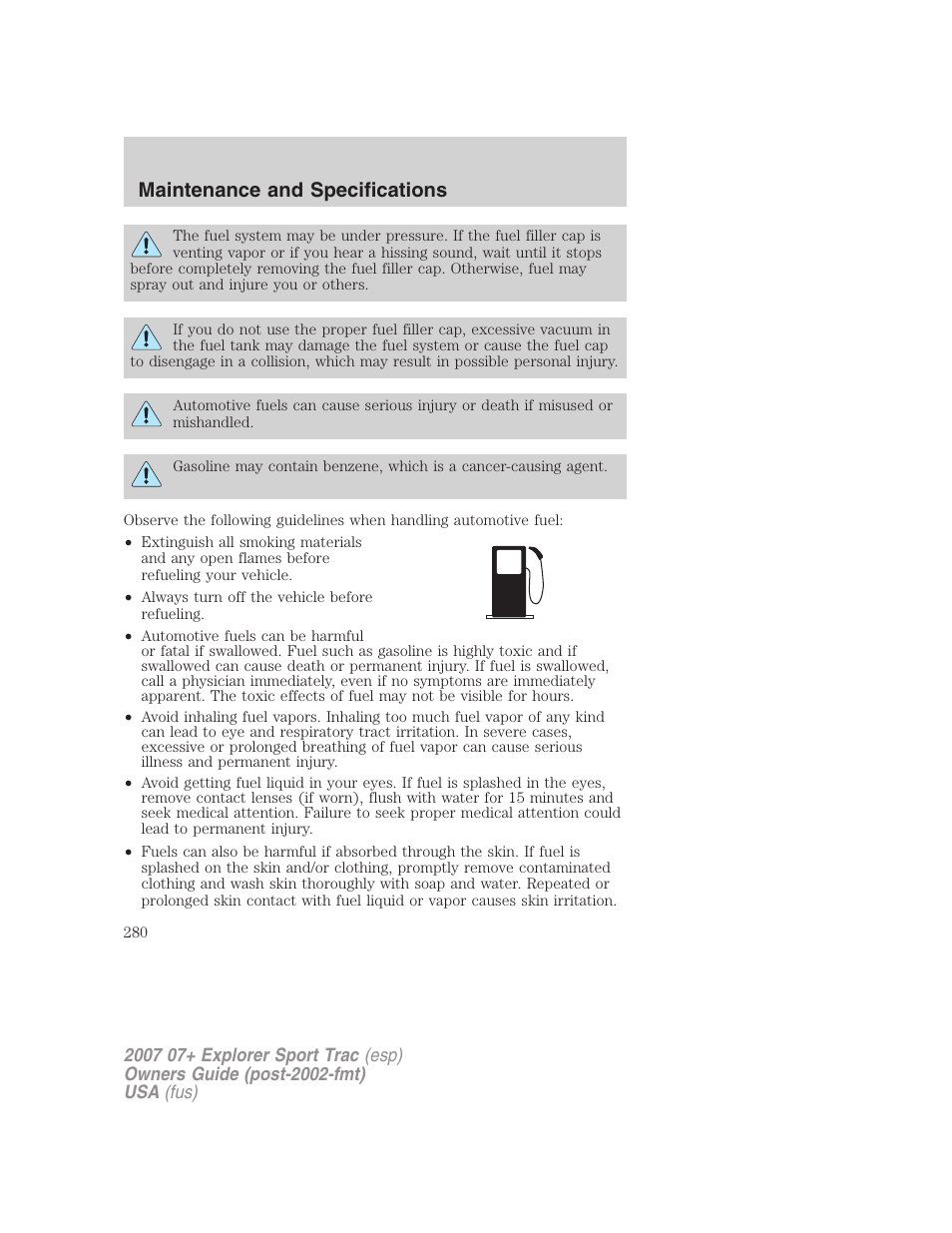 Maintenance and specifications | FORD 2007 Explorer Sport Trac v.1 User Manual | Page 280 / 312