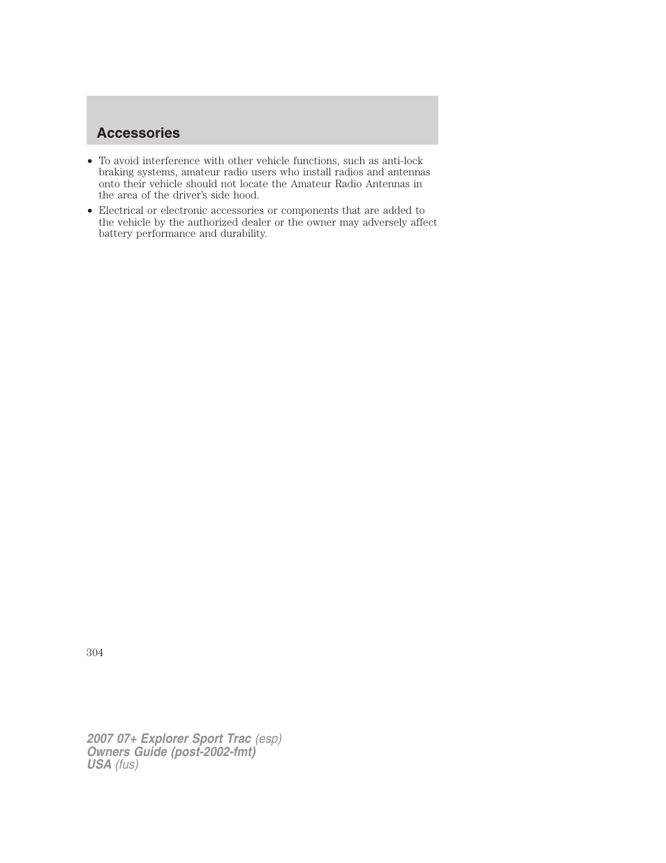 Accessories | FORD 2007 Explorer Sport Trac v.1 User Manual | Page 304 / 312