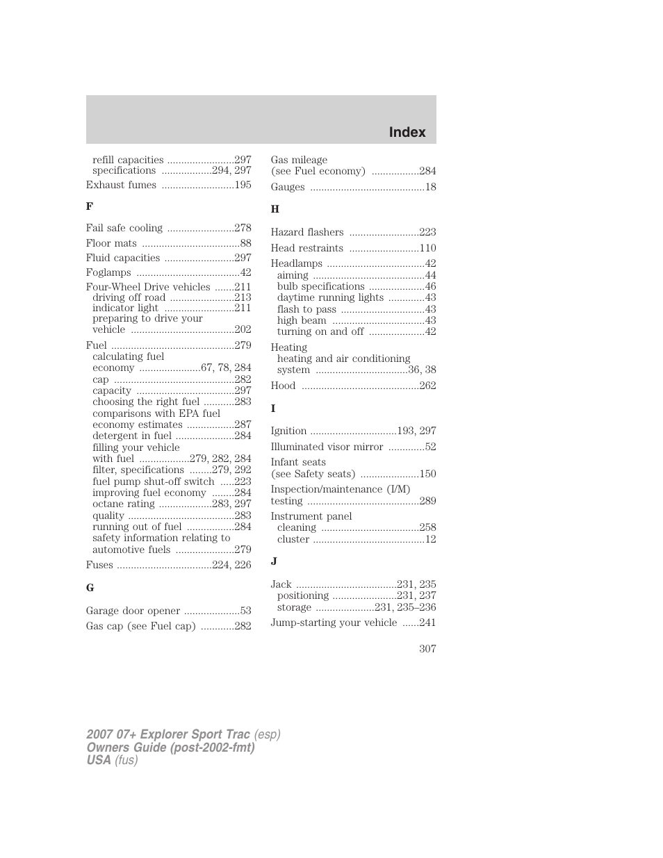 Index | FORD 2007 Explorer Sport Trac v.1 User Manual | Page 307 / 312