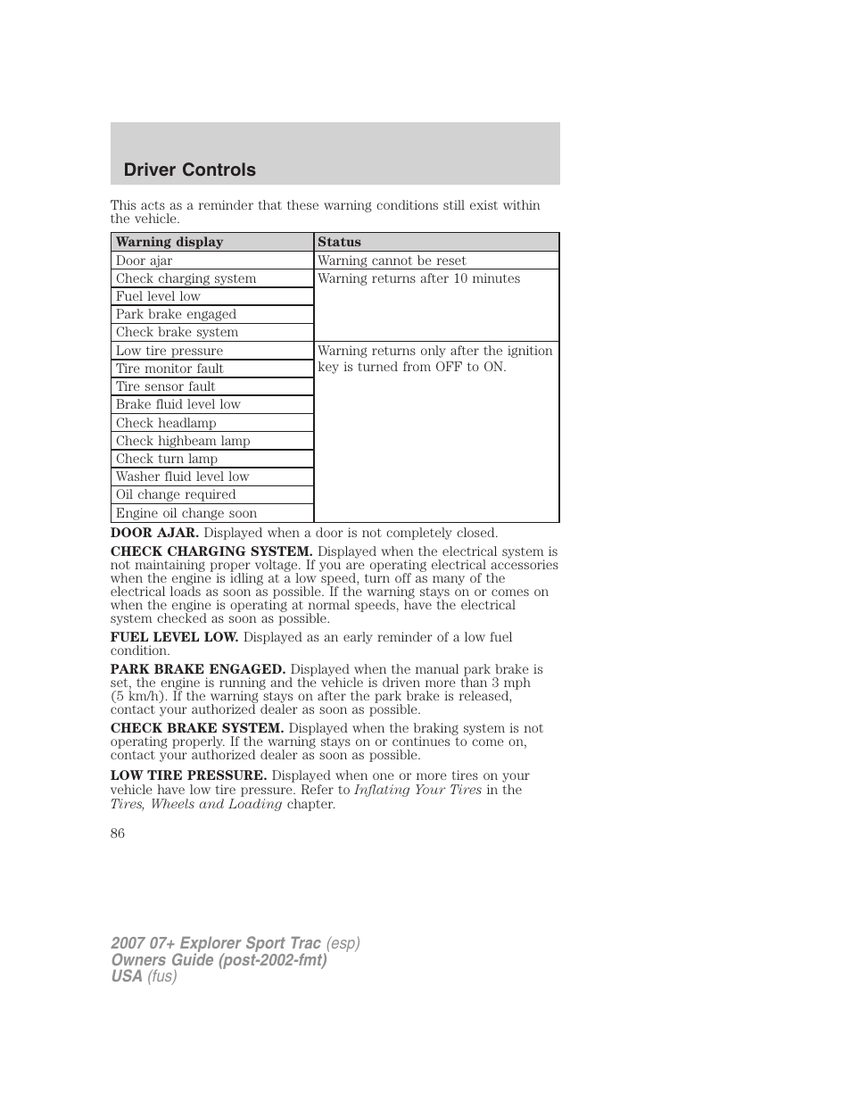 Driver controls | FORD 2007 Explorer Sport Trac v.1 User Manual | Page 86 / 312