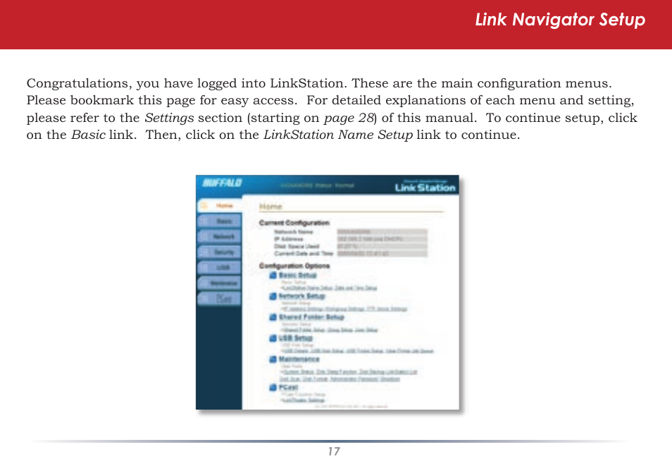 Link navigator setup | Buffalo Technology LINKSTATION HD-HLAN User Manual | Page 17 / 70