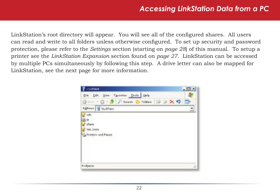 Accessing linkstation data from a pc | Buffalo Technology LINKSTATION HD-HLAN User Manual | Page 22 / 70