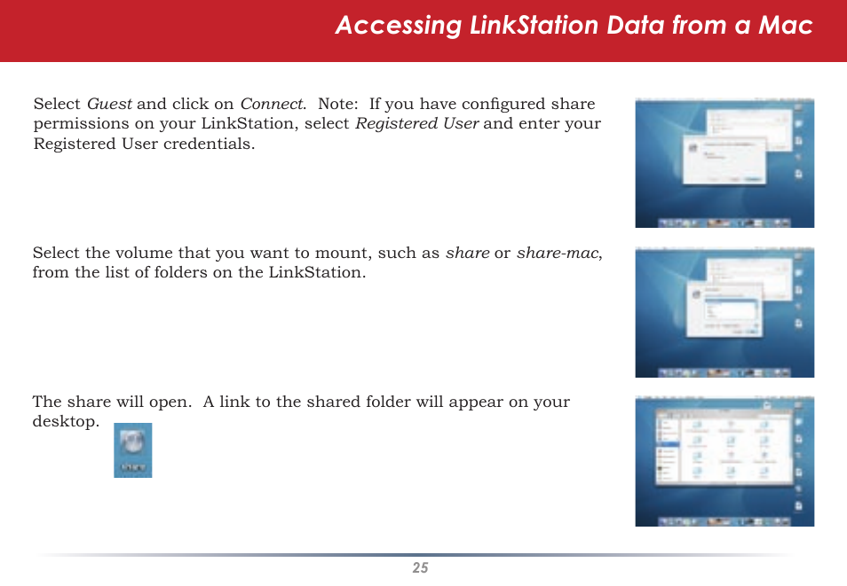 Accessing linkstation data from a mac | Buffalo Technology LINKSTATION HD-HLAN User Manual | Page 25 / 70