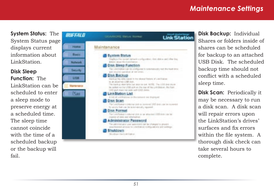 Maintenance settings | Buffalo Technology LINKSTATION HD-HLAN User Manual | Page 51 / 70
