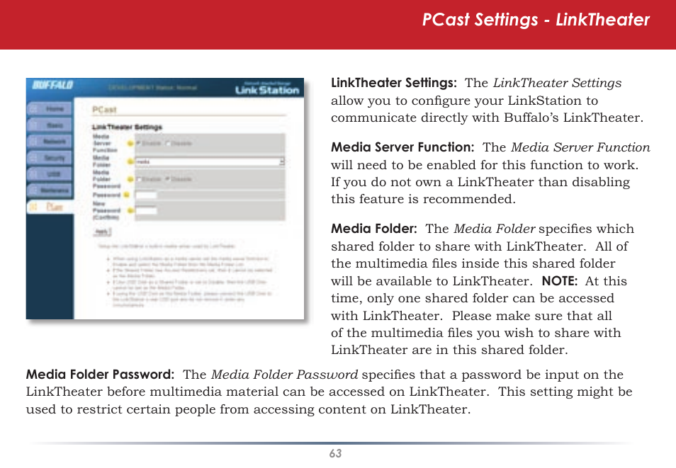Pcast settings - linktheater | Buffalo Technology LINKSTATION HD-HLAN User Manual | Page 63 / 70