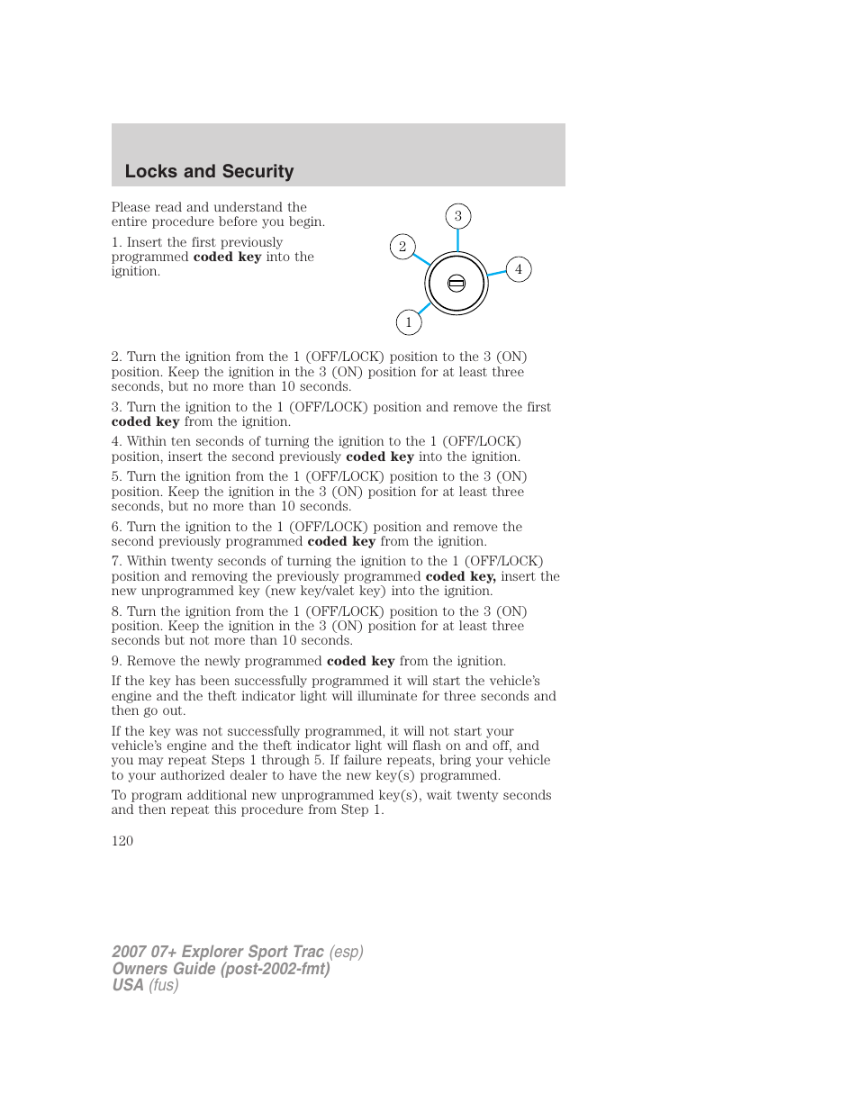 Locks and security | FORD 2007 Explorer Sport Trac v.2 User Manual | Page 120 / 328