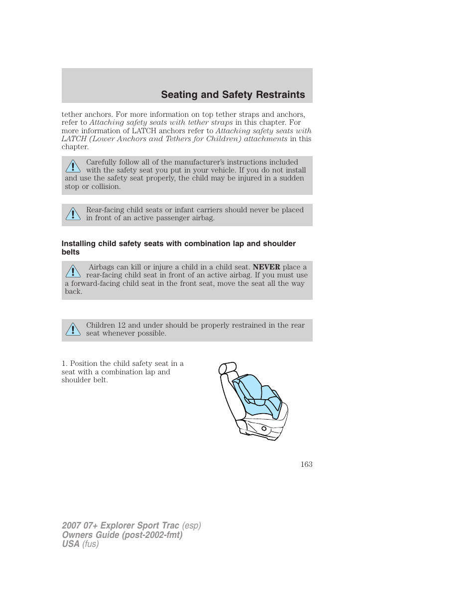 Seating and safety restraints | FORD 2007 Explorer Sport Trac v.2 User Manual | Page 163 / 328