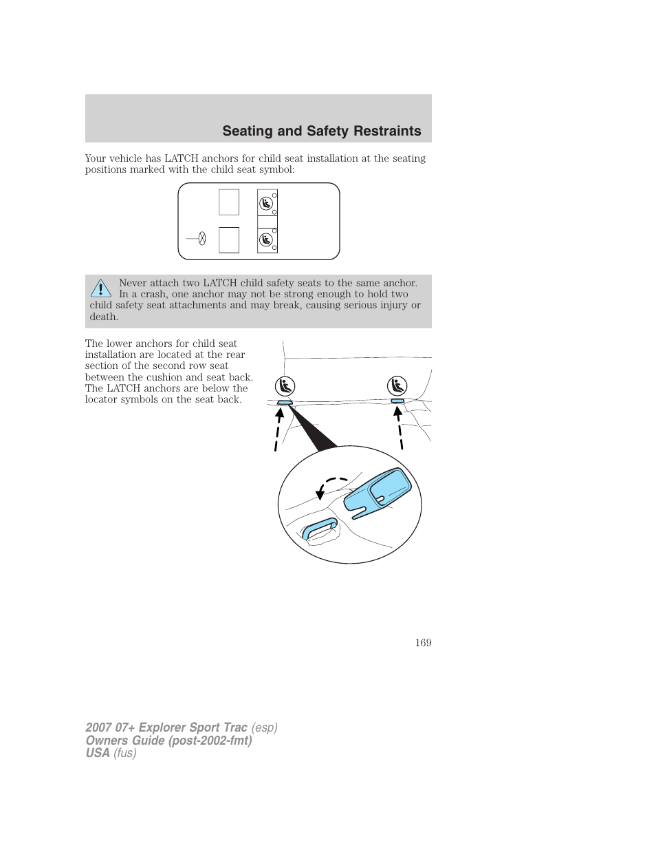 Seating and safety restraints | FORD 2007 Explorer Sport Trac v.2 User Manual | Page 169 / 328