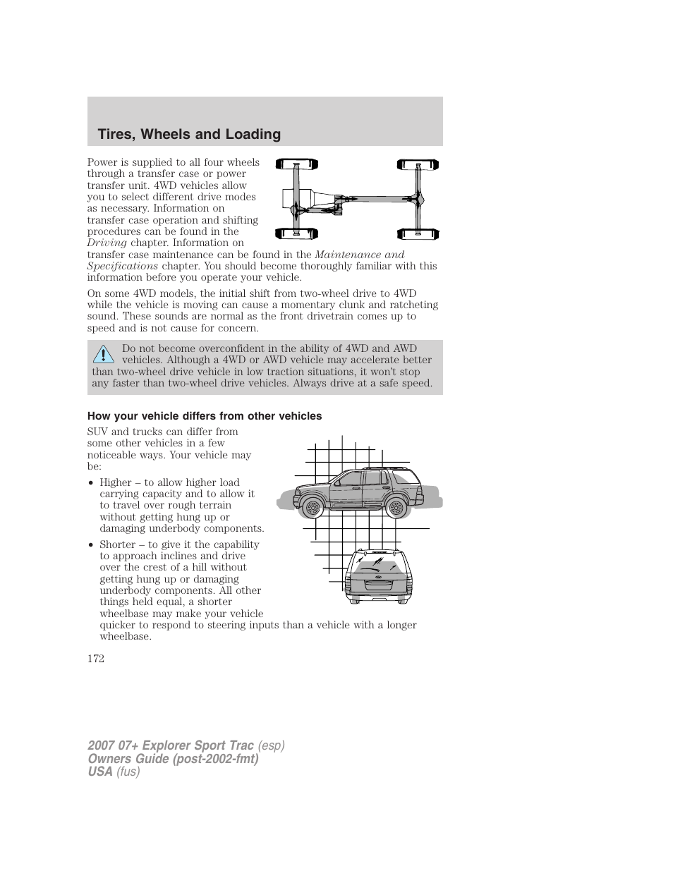 How your vehicle differs from other vehicles, Tires, wheels and loading | FORD 2007 Explorer Sport Trac v.2 User Manual | Page 172 / 328