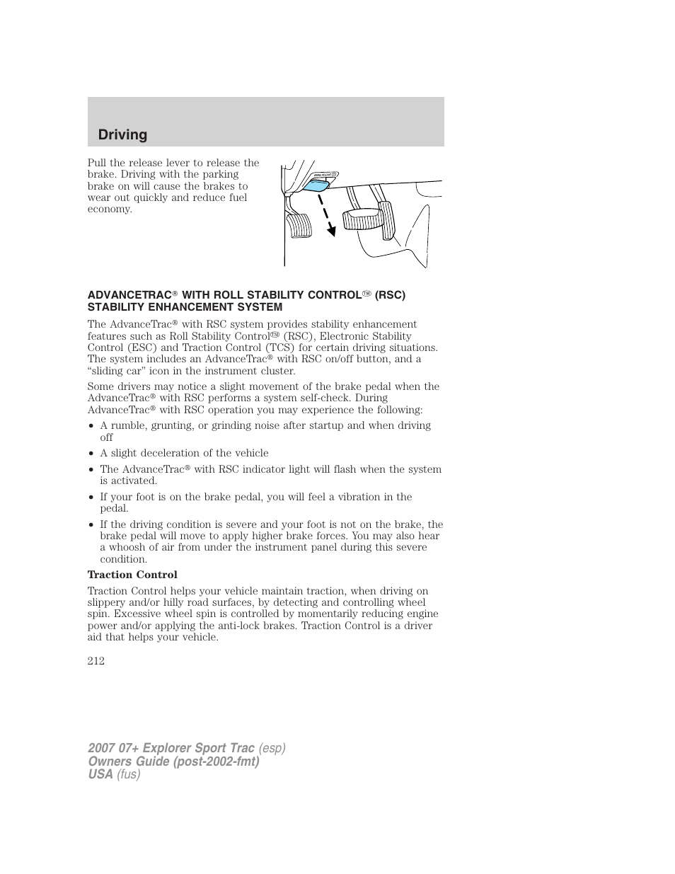Traction control™/advancetrac, Driving | FORD 2007 Explorer Sport Trac v.2 User Manual | Page 212 / 328