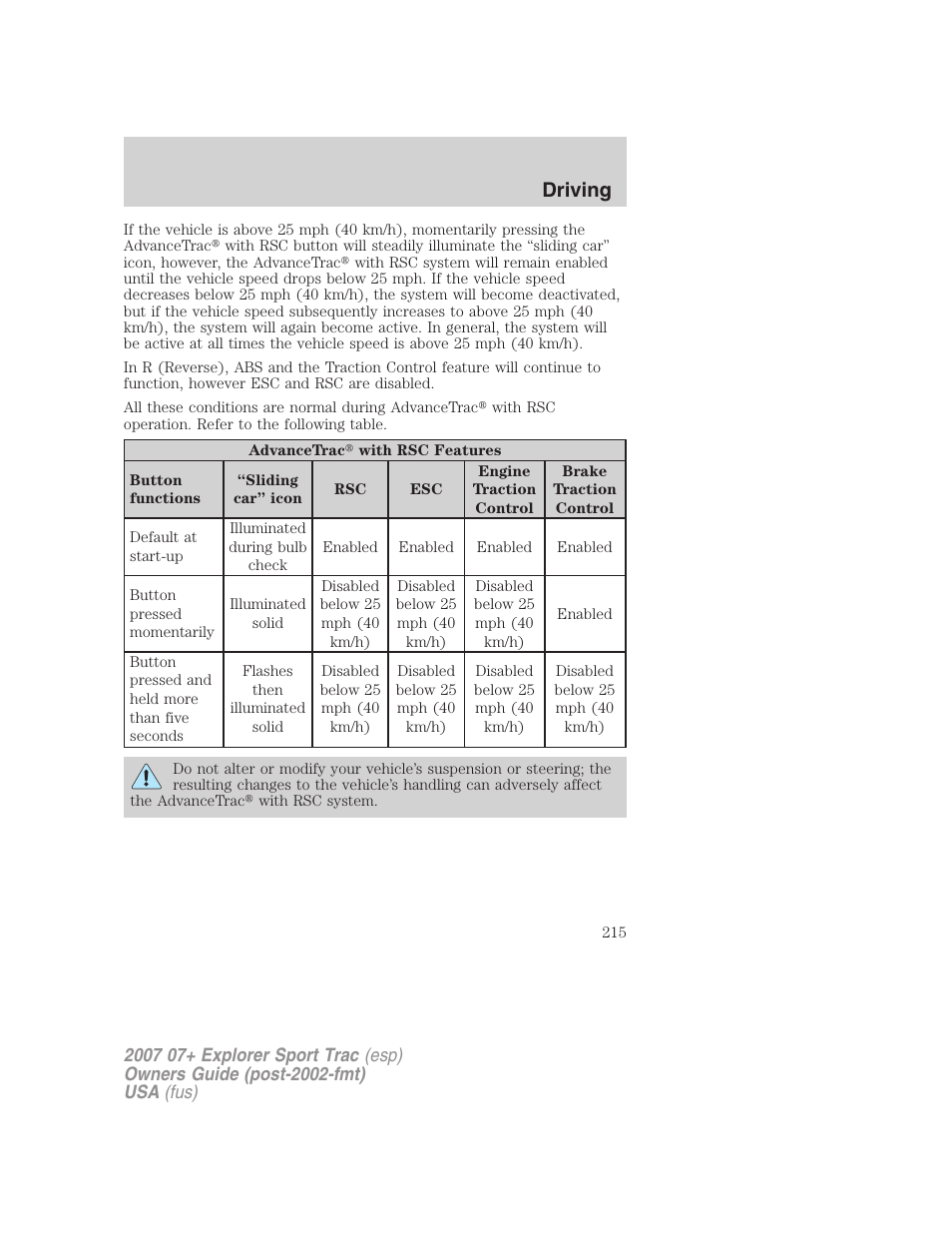 Driving | FORD 2007 Explorer Sport Trac v.2 User Manual | Page 215 / 328