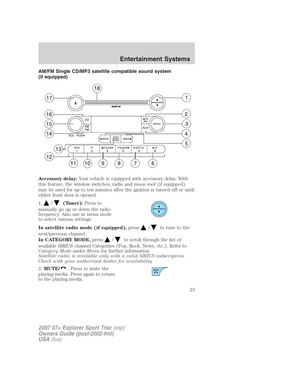 Am/fm stereo with cd, Entertainment systems | FORD 2007 Explorer Sport Trac v.2 User Manual | Page 23 / 328