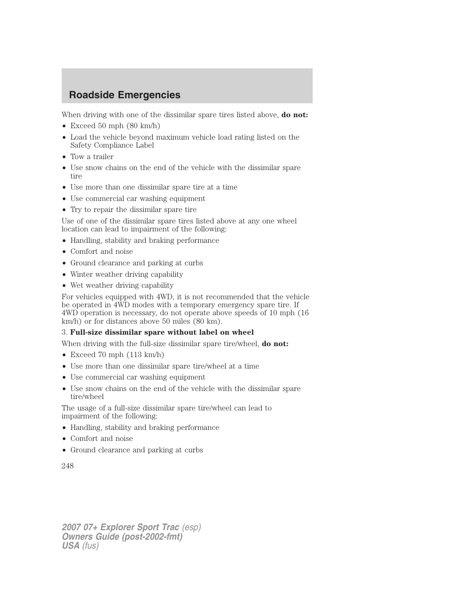 Roadside emergencies | FORD 2007 Explorer Sport Trac v.2 User Manual | Page 248 / 328