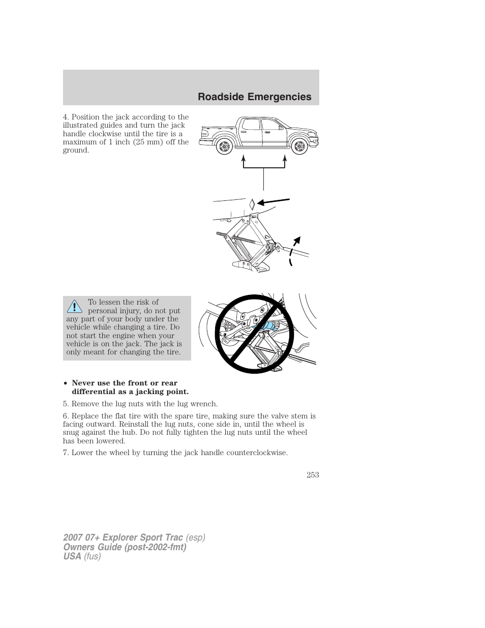 Roadside emergencies | FORD 2007 Explorer Sport Trac v.2 User Manual | Page 253 / 328