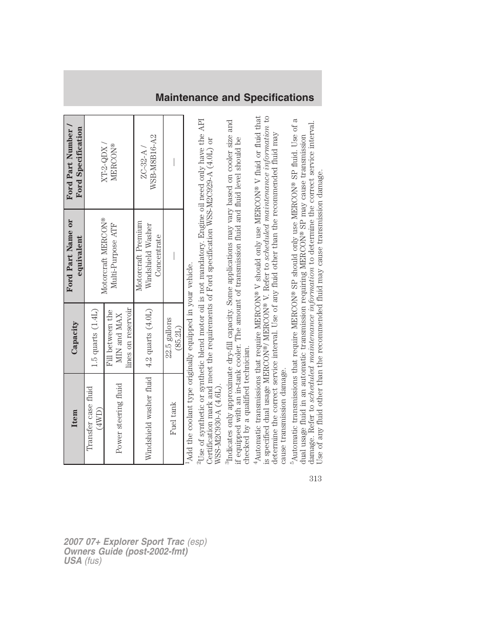 Maintenance and specifications | FORD 2007 Explorer Sport Trac v.2 User Manual | Page 313 / 328