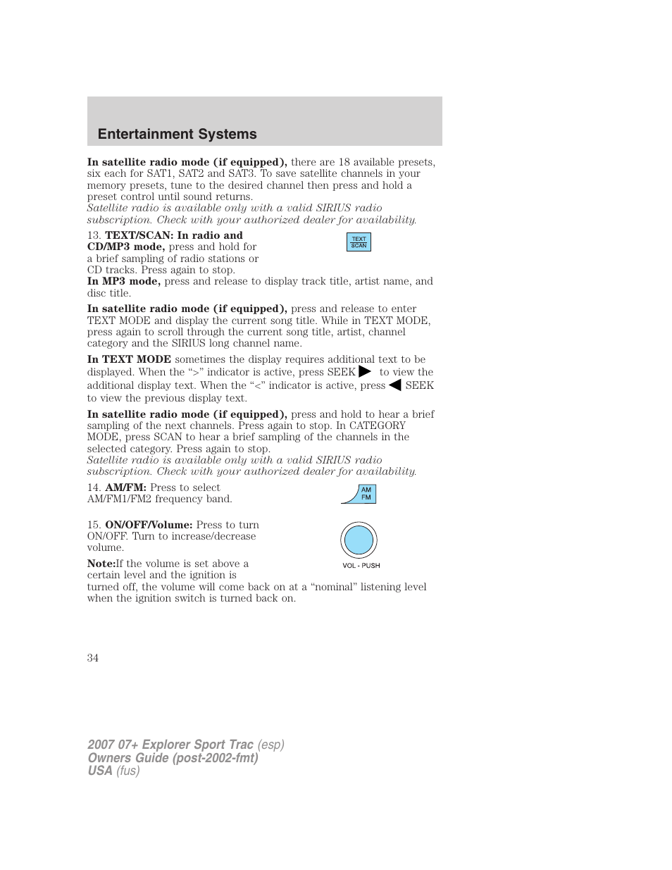Entertainment systems | FORD 2007 Explorer Sport Trac v.2 User Manual | Page 34 / 328