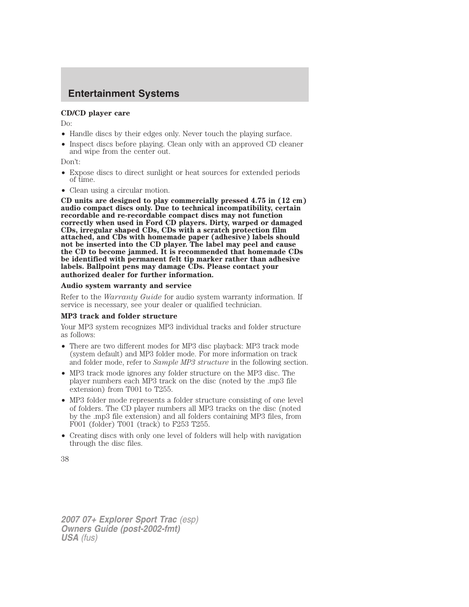 Entertainment systems | FORD 2007 Explorer Sport Trac v.2 User Manual | Page 38 / 328