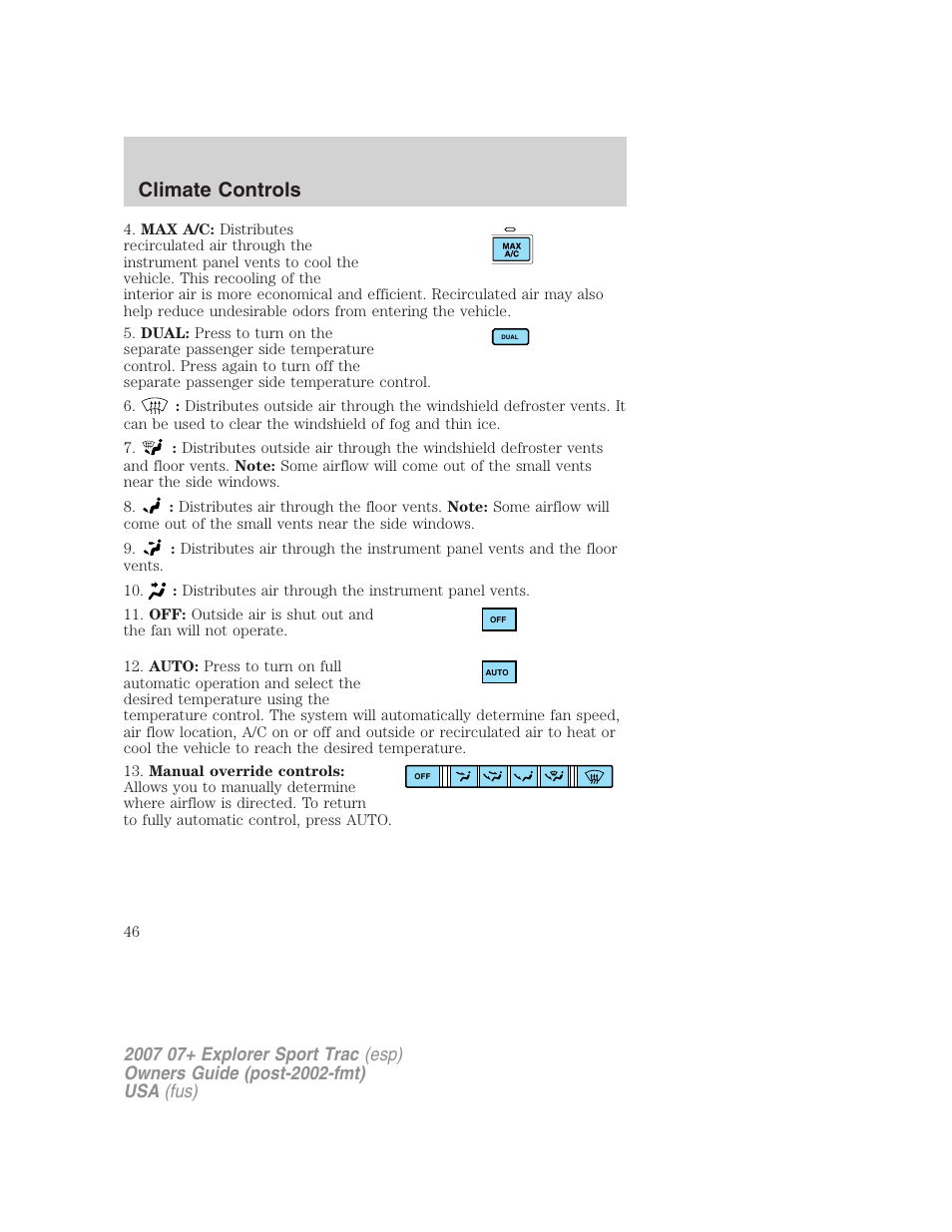 Climate controls | FORD 2007 Explorer Sport Trac v.2 User Manual | Page 46 / 328