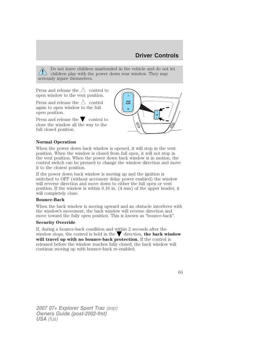 Driver controls | FORD 2007 Explorer Sport Trac v.2 User Manual | Page 65 / 328