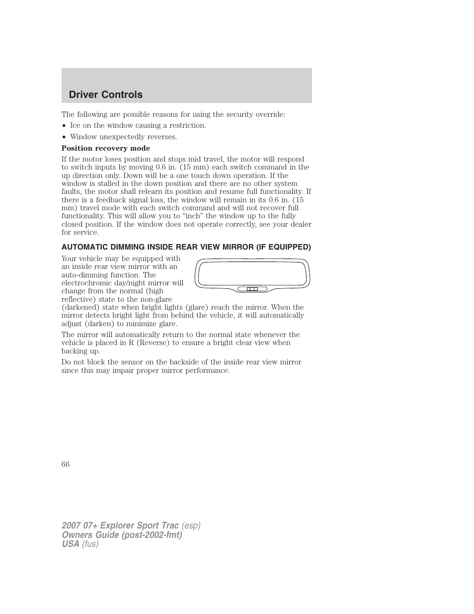 Driver controls | FORD 2007 Explorer Sport Trac v.2 User Manual | Page 66 / 328