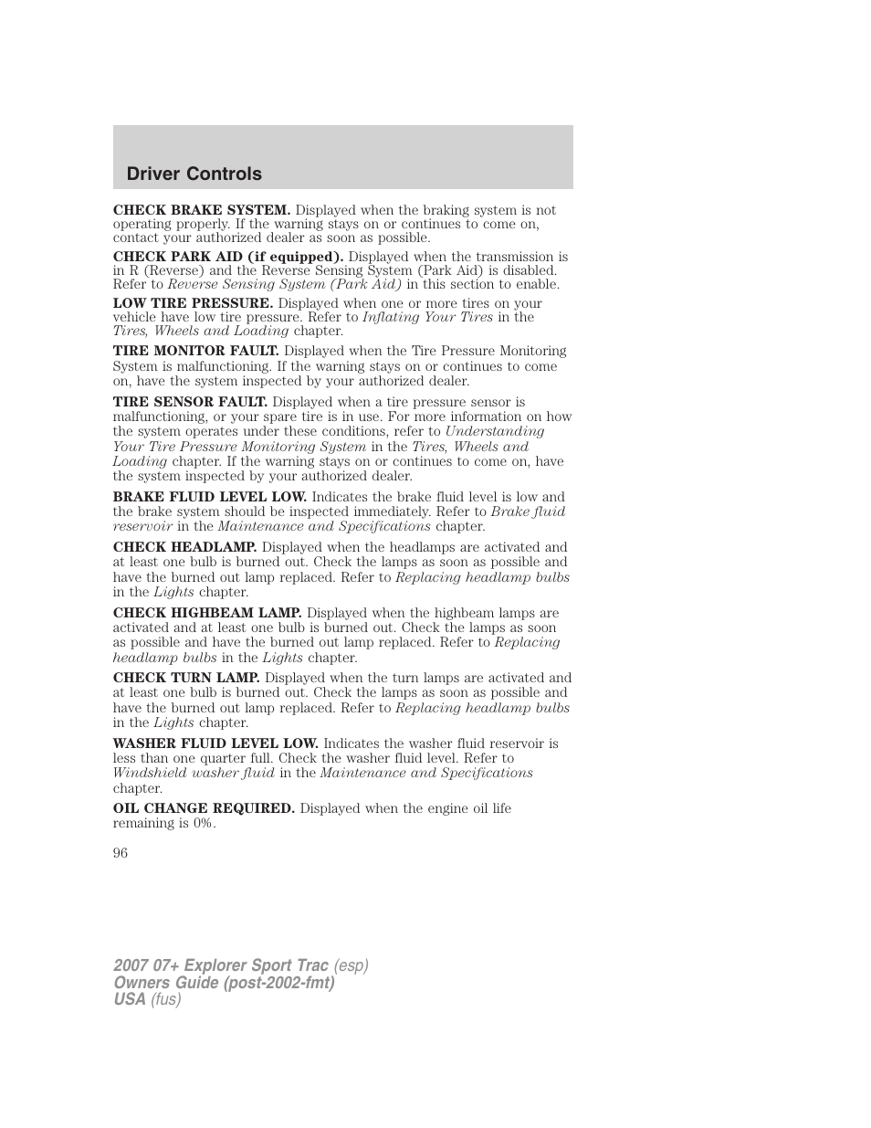 Driver controls | FORD 2007 Explorer Sport Trac v.2 User Manual | Page 96 / 328