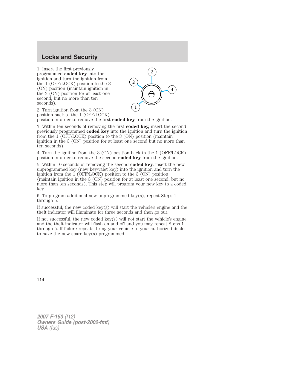 Locks and security | FORD 2007 F-150 v.1 User Manual | Page 114 / 344