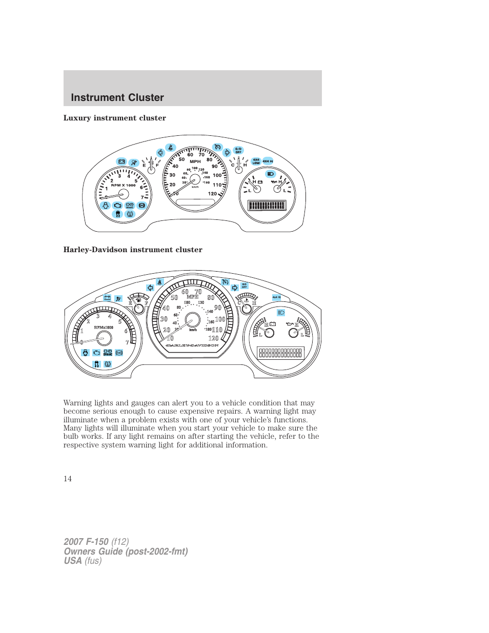 Instrument cluster | FORD 2007 F-150 v.1 User Manual | Page 14 / 344