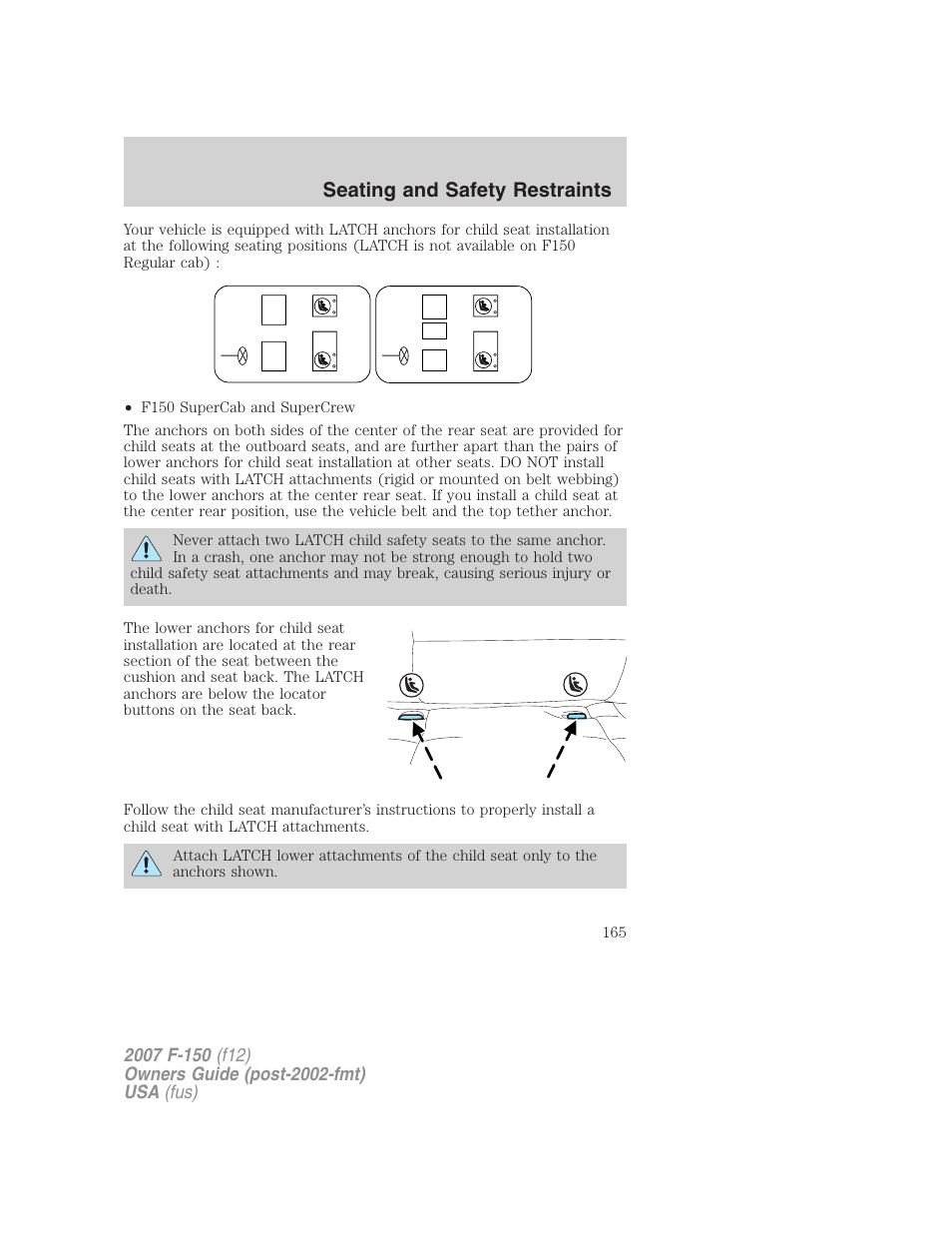 Seating and safety restraints | FORD 2007 F-150 v.1 User Manual | Page 165 / 344