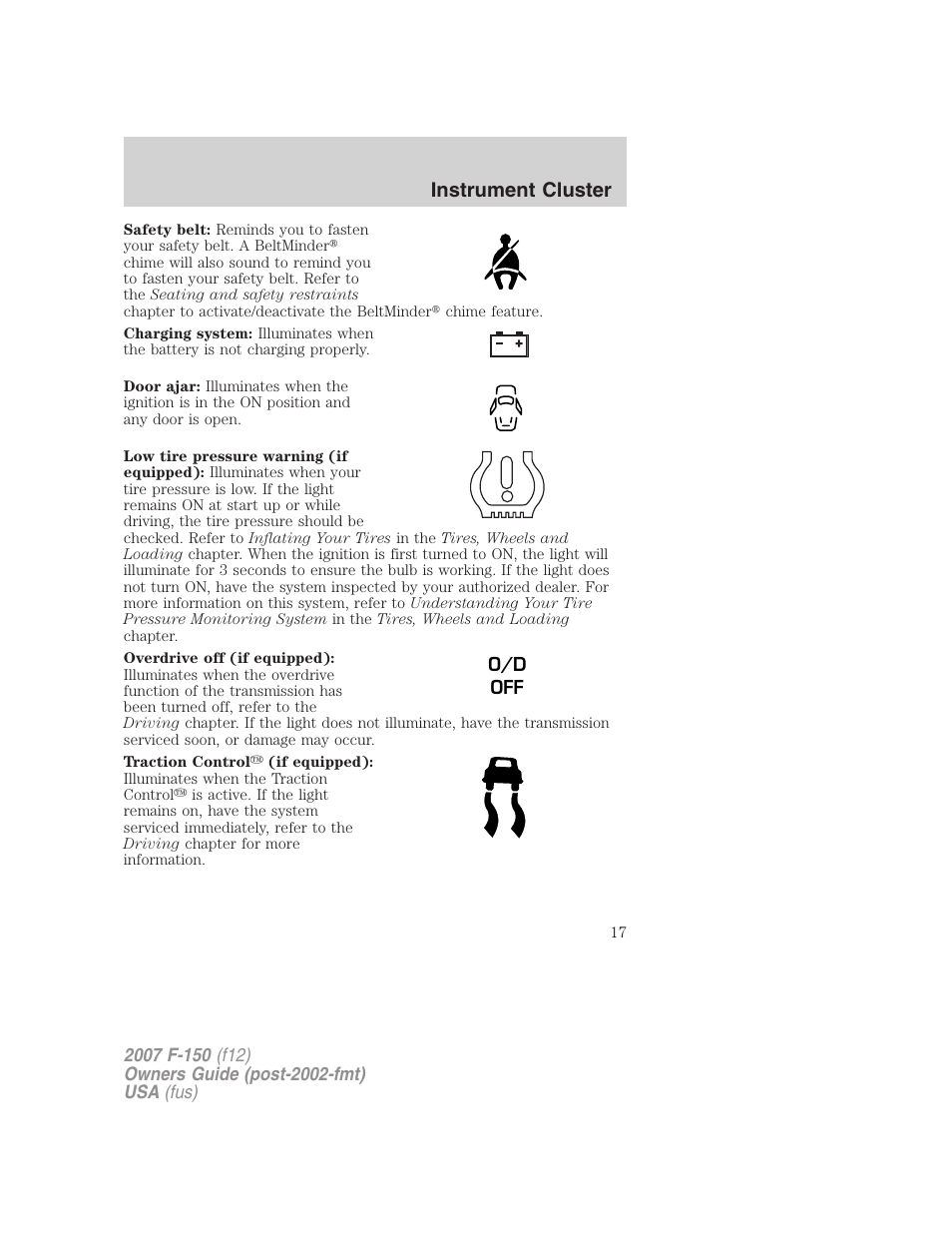 Instrument cluster | FORD 2007 F-150 v.1 User Manual | Page 17 / 344