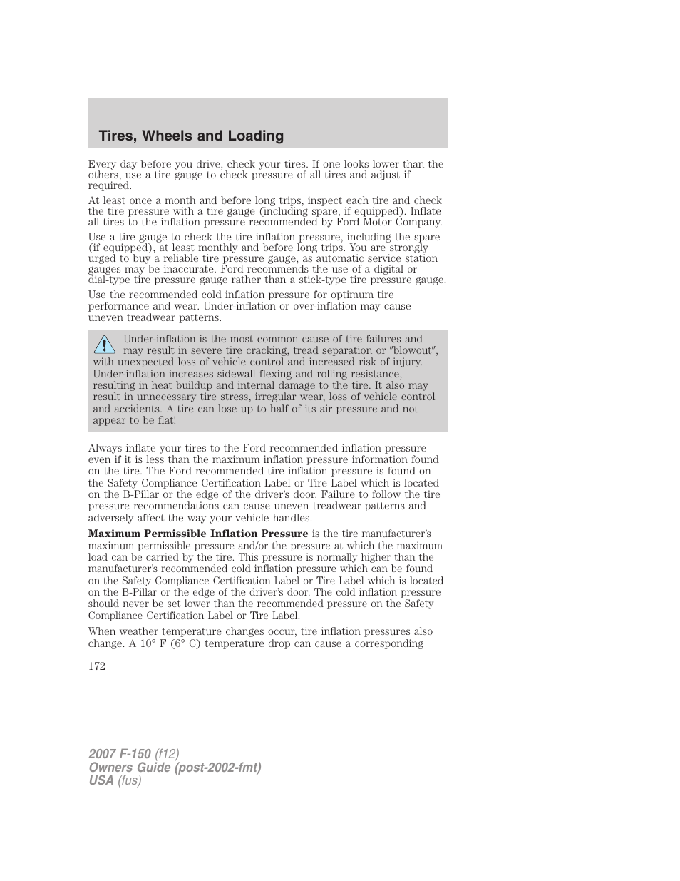 Tires, wheels and loading | FORD 2007 F-150 v.1 User Manual | Page 172 / 344