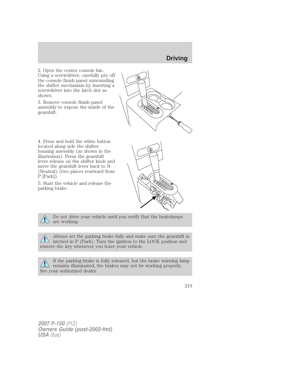 Driving | FORD 2007 F-150 v.1 User Manual | Page 219 / 344