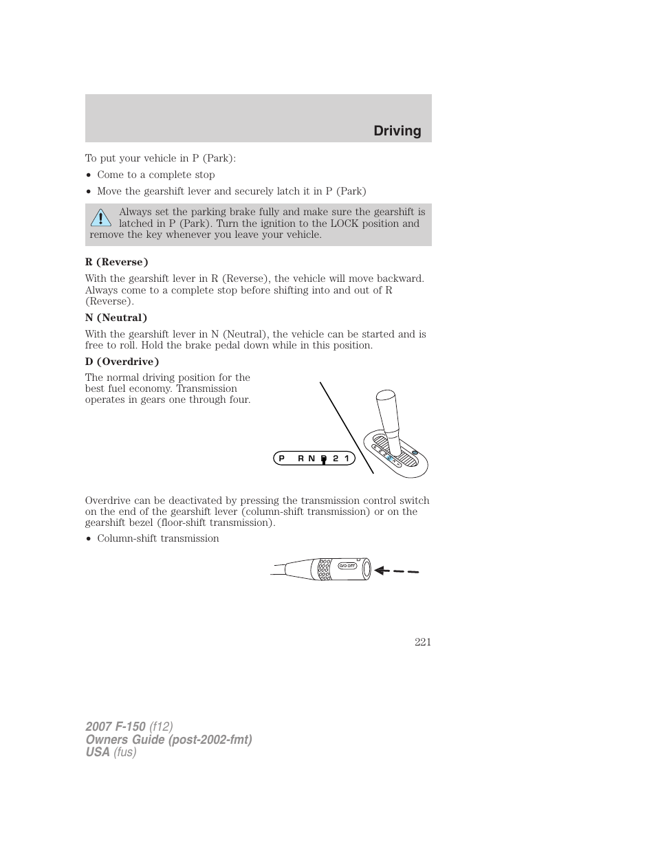 Driving | FORD 2007 F-150 v.1 User Manual | Page 221 / 344