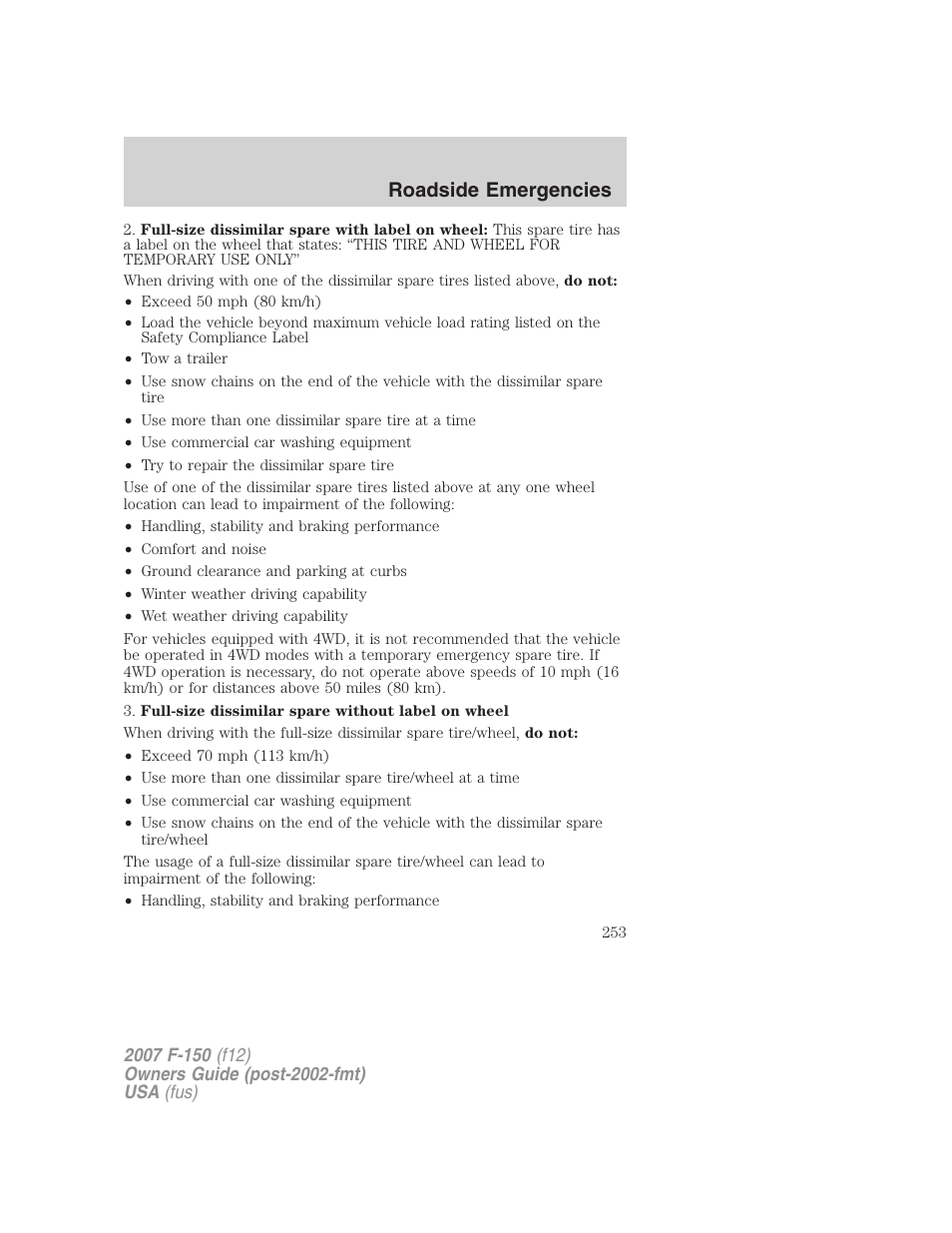 Roadside emergencies | FORD 2007 F-150 v.1 User Manual | Page 253 / 344