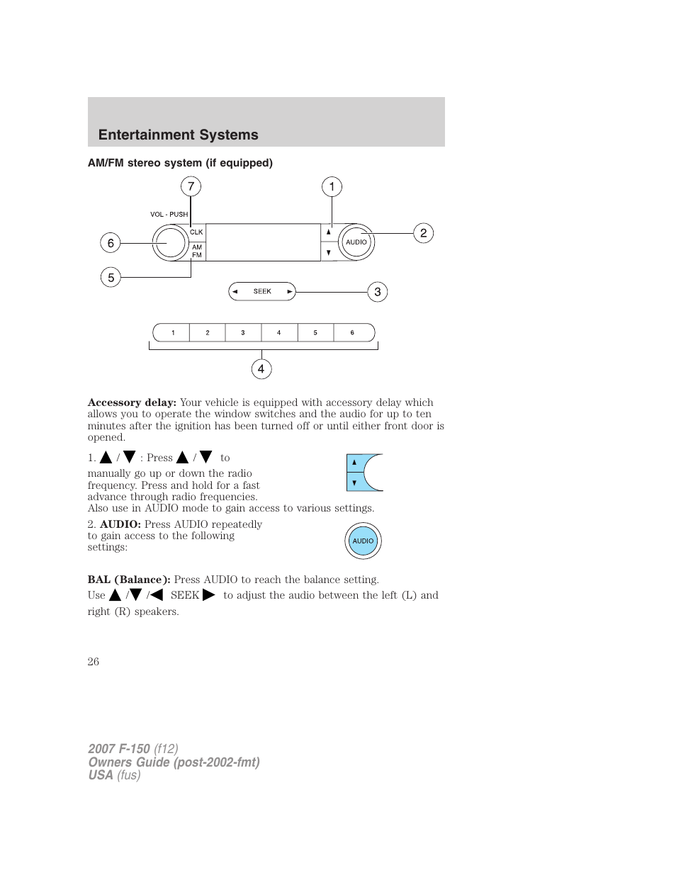 Am/fm stereo system (if equipped), Am/fm stereo, Entertainment systems | FORD 2007 F-150 v.1 User Manual | Page 26 / 344