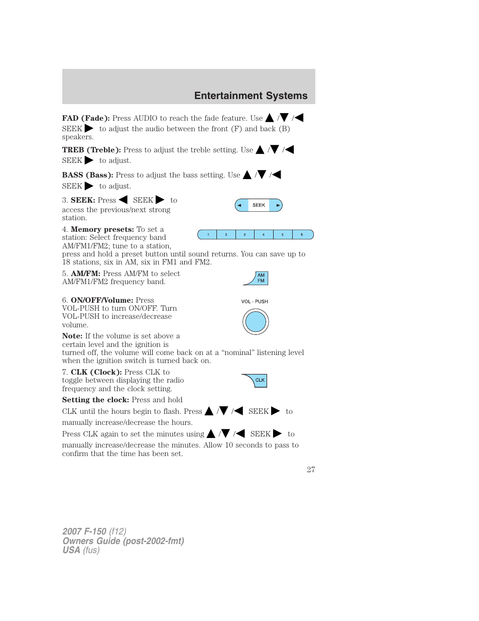 Entertainment systems | FORD 2007 F-150 v.1 User Manual | Page 27 / 344